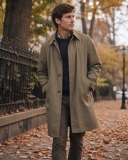 London Fog Mens Vintage Olive Green Trench Coat 38R Removable Liner USA EUC