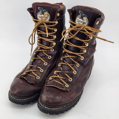 Georgia Boot Heritage Logger Boots Mens 7M Brown Leather Vibram Sole Work USA
