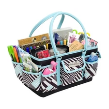 Teal Geometric Deluxe Store and Tote - Storage Organizer Bag for Crafts, Sewi...