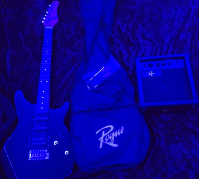 Rogue Black Solid Body 6-String Electric Guitar with Gig Bag & Amplifier