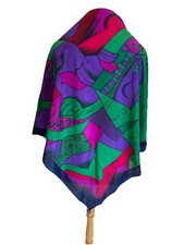 PICASSO Vintage Silk Scarf Abstract Modern Art Graphic Print Purple Green A95