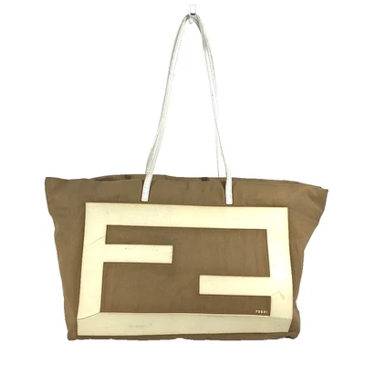 FENDI 8BH185 Sac Cabas Fendi FF Grand Logo Toile Caoutchouc Marron Blanc - Photo 1/4