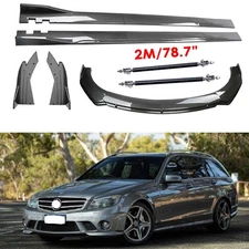 Carbon Fiber Look Front Bumper Lip Spoiler Side Skirt For Mercedes W204 Body Kit