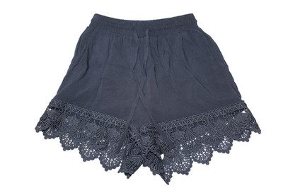 Aqua Womens Shorts Black Rayon Silky Drawstring Size XS Lace Trim Elastic Waist