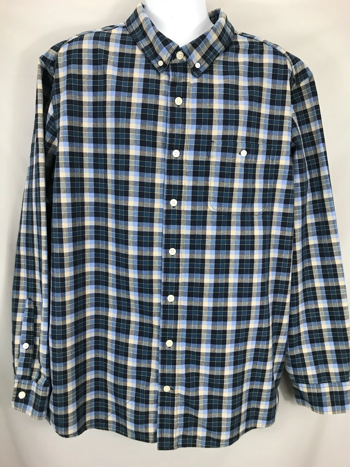 Duluth Trading Mens Shirt 2XL Tall Blue Multicolor Long Sleeve Button Untucked