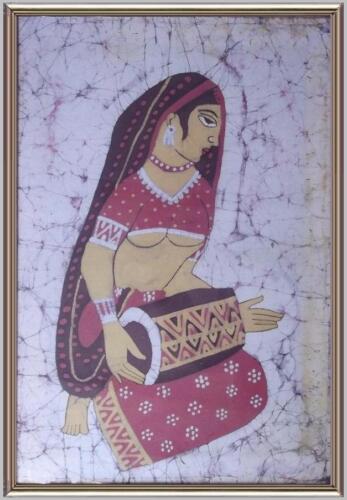 India arte indiana grande 51x76 Batik con Divinità seta imtelaiata con cornice