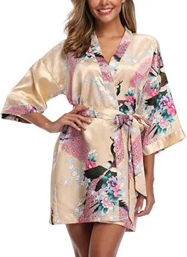 Satin Silk Bridesmaid Robe – Elegant Crane Print Kimono - Picture 53 of 108
