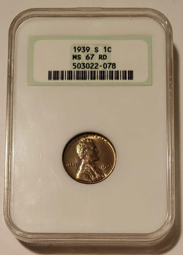 1939 S Lincoln Wheat Cent MS67 RED NGC Toned OH