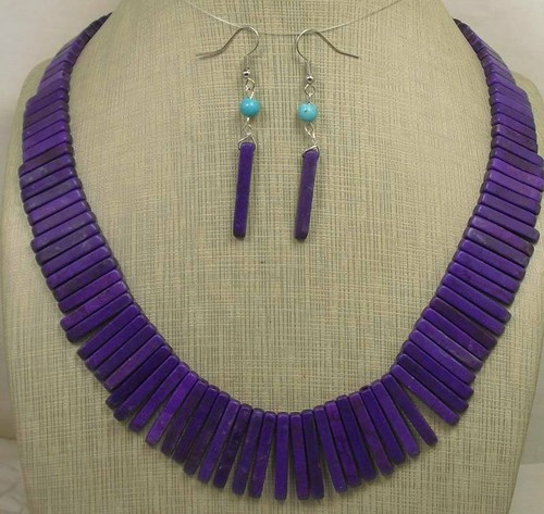18" purple color howlite stone stick necklace/earring set//(y126-w2)