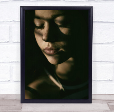 Full Moon girl close up shadow eyes closed Wall Art Print