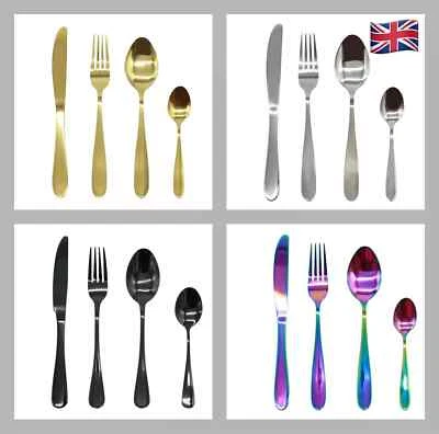 LAVISHLY Stainless Cutlery Steel Sets Spoon ForkDinner 8,16,24.32 Gold RainbowChristmas