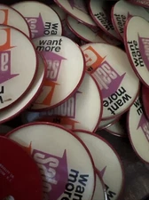 10-1960S VINTAGE VARI VUE WANT MORE SALES IN 67 SALES FLICKER PINBACK 3" NOS