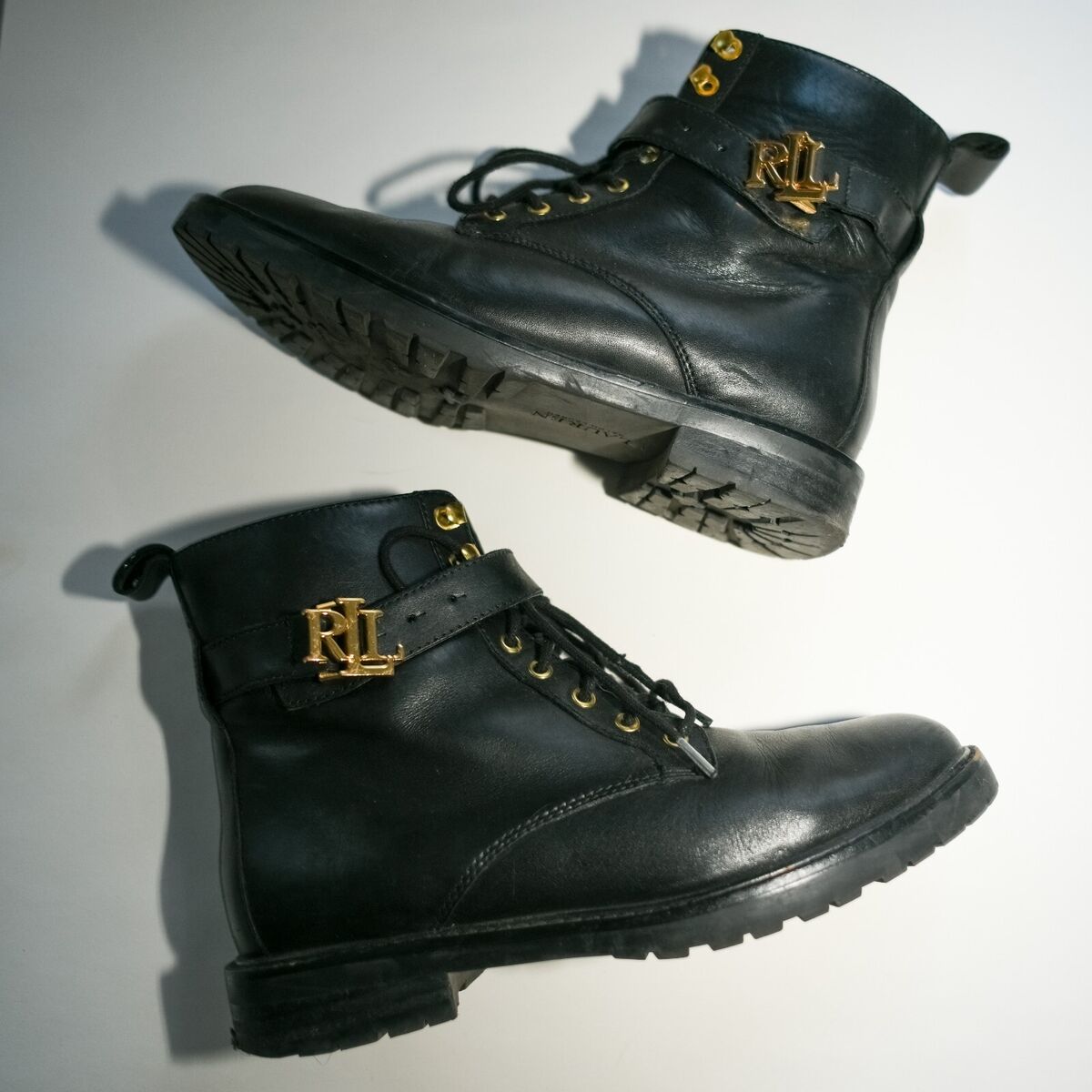 Ralph Lauren Black Eldridge Burnished Leather Boot Size 7 | eBay