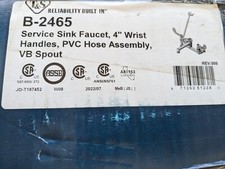 T S B-2465: Service Sink Faucet, 4" Wrist Handles, PVC Hose Assembly, VB Spout