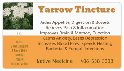 Yarrow Tincture:  Blood Cleanse, Inflammation,  Clears VD & STD Infections,