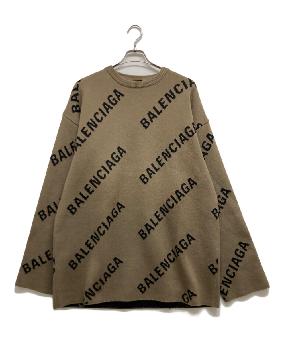 BALENCIAGA ALLOVER LOGO Knit Size: M Green Men 657401 T3200 BALENCIAGA ALLOVER LOGO Knit Size: M Green Men 657401 T3200