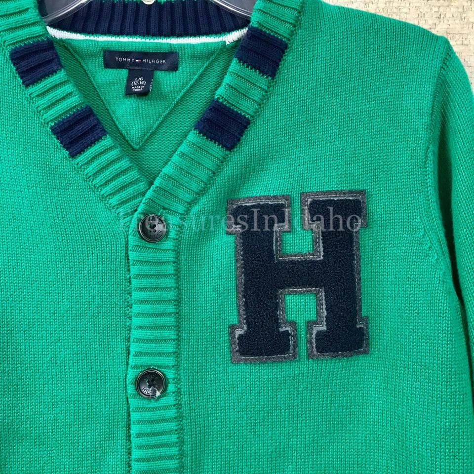Cárdigan Suéter Vintage Tommy Hilfiger Juvenil Verde 100% Algodón L/G 12-14 Foto 2 de 4