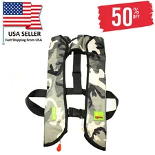 A+++ Adult Inflatable Life Jacket Vest Lifesaving PFD C02 Cartridge - White Camo