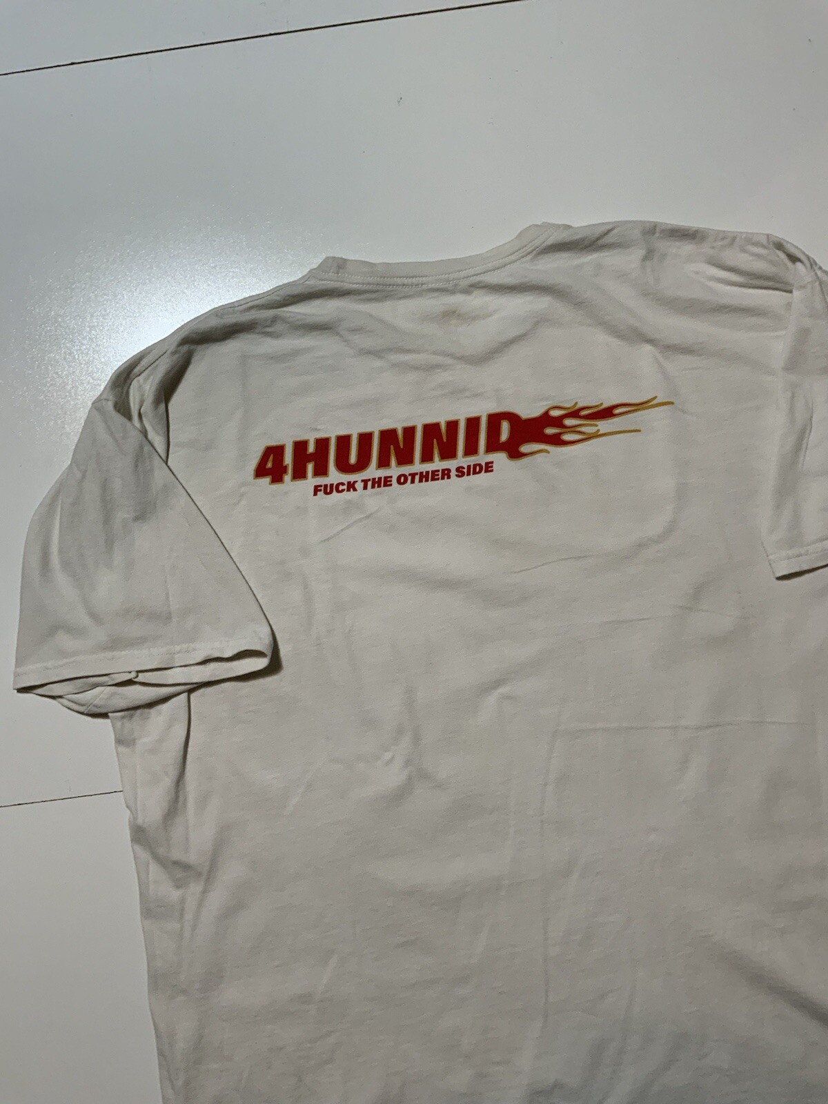 ALTRA T shirt girocollo YG 4 Hunnid F**k The Other Side Flames bianca grafica S S taglia 2XL