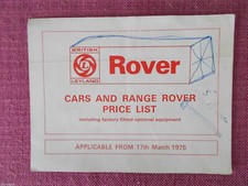 1975 RANGE ROVER AND ROVER PRICE LIST 2200 SC & 2200 TC 3500 3500S (PL 97)