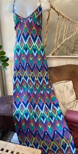 Selfridges Emma Pake maxi dress L rainbow zigzag summer beach laced back slip