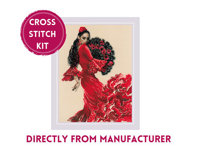 RIOLIS Gezähltes Kreuzstich-Set 1740 Tänzerin - Frau im roten Kleid - Flamenco
