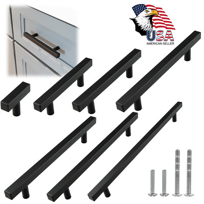 #ad Black Modern Cabinet Handles T Bar Pulls Kitchen Drawer Hardware Stainless Steel $57.00