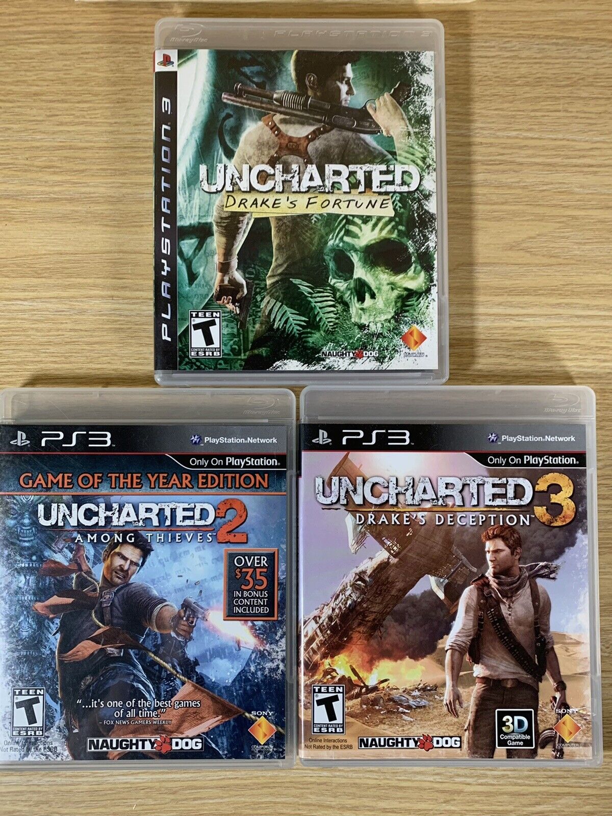 Uncharted 1 2 & 3 Trilogy Bundle Sony PlayStation 3 PS3 Games Black Red  Label