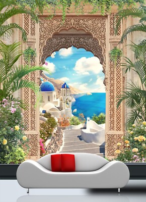 3D Arches Aegean Sea G17875 Wallpaper Wall Murals Removable Self-adhesive Honey