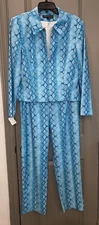 Forwear NY  Turquoise Snake Print Pants & Jacket Set, Cropped, 12- See Measurmnt