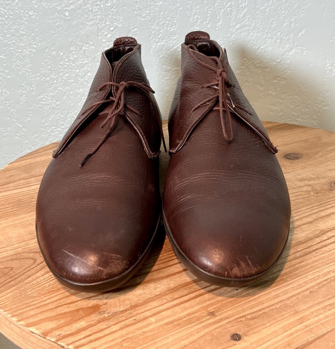 Ermenegildo Zegna Boots Mens 12 Brown Leather Chukka Ankle Dress Made in Italy Ermenegildo Zegna Brown Grained Pebbled Leather Chukka Ankle  main image 3