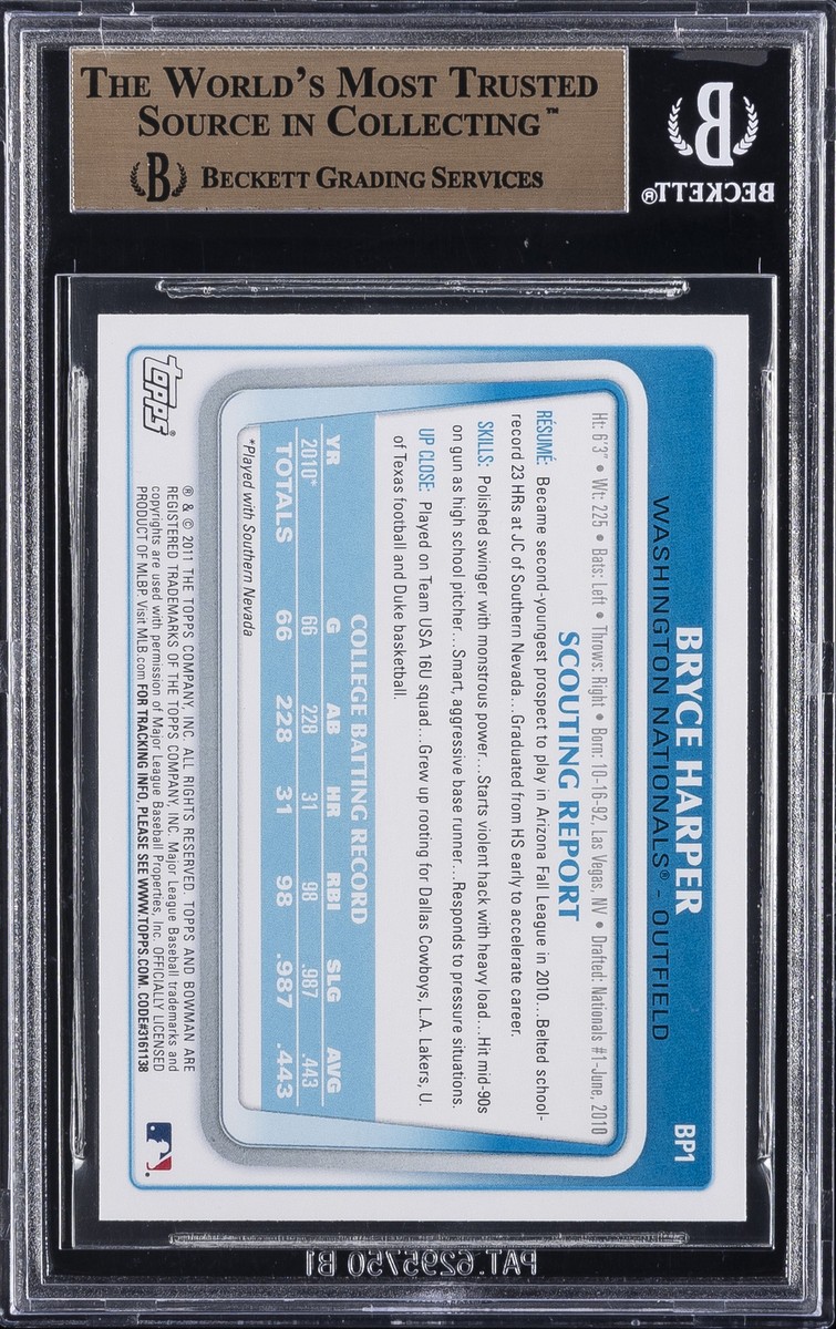 2011BowmanProspects ブライスハーパー BP1 2011 BOWMAN PROSPECTS #BP1 BRYCE HARPER BGS 9.5 | eBay