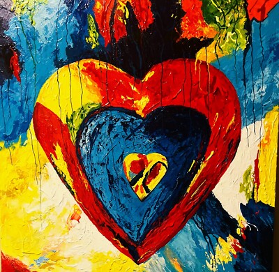 COLORFUL HEART ABSTRACT 24X24 GALLERY WRAP ACRYLIC CANVAS SIGNED  COA FREE SHIP 