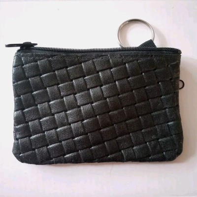 Scuola Del Cuoio Wallet Firenze Leather Coin Purse Florence Italy Woven Navy Key