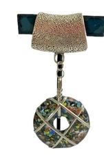 Silvertone Multicolored Black Speckled Medallion Scarf Jewelry Fob Scarf Ring