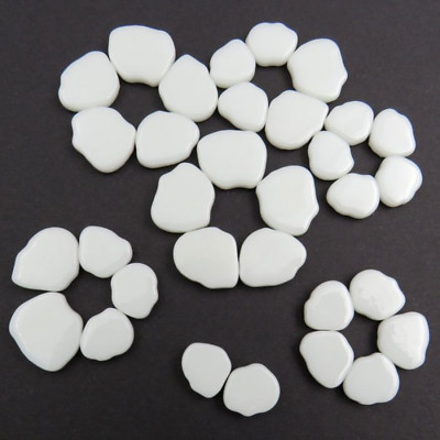 25 Tiles White Opal Sakura Petal Flower Shapes Glass Mosaic Tiny Tile Pieces