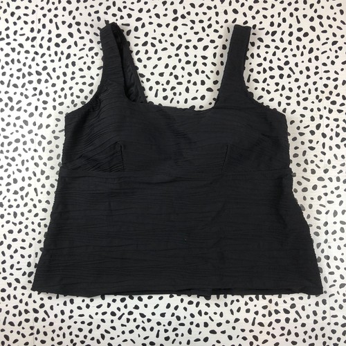 Lands End Black Textured Regular 6 Square Neck Tankini SWIM TOP 465102