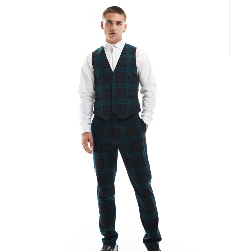Chaleco de traje ajustado con botones talla 32R de Asos Design para hombre - verde oscuro agotado nuevo con etiquetas Foto 4 de 4