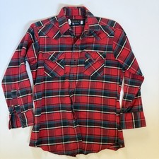VTG Panhandle Slim Shirt Mens 16 33 Red Plaid Pearl Snap Western Made In USA