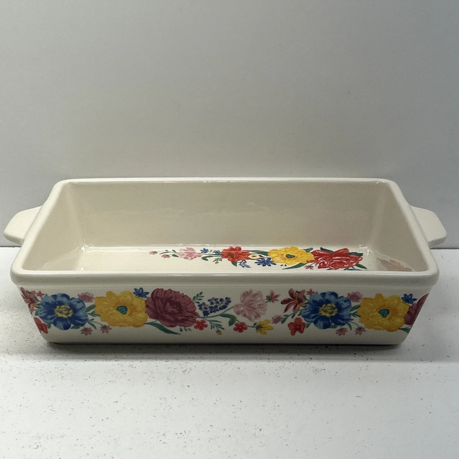 Pioneer Woman Flowered Cake Pan Stoneware 8”x11”x2.5”