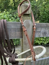 Bitless Hackamore Rawhide Bosal and Mecate Rein Complete Set New Horse Tack