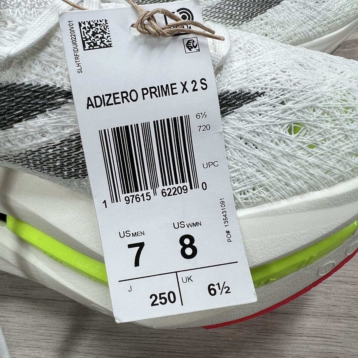 Adidas Adizero Prime X 2 Strung Running Shoes White Black Men 7