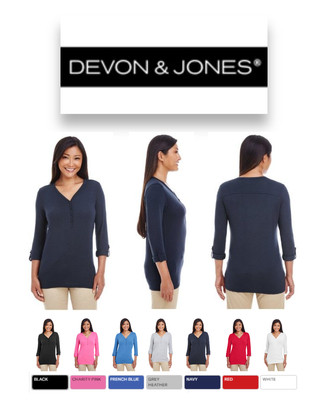 DP186W Devon & Jones Ladies' Perfect Fit Y-Placket Sleeve Knit Top