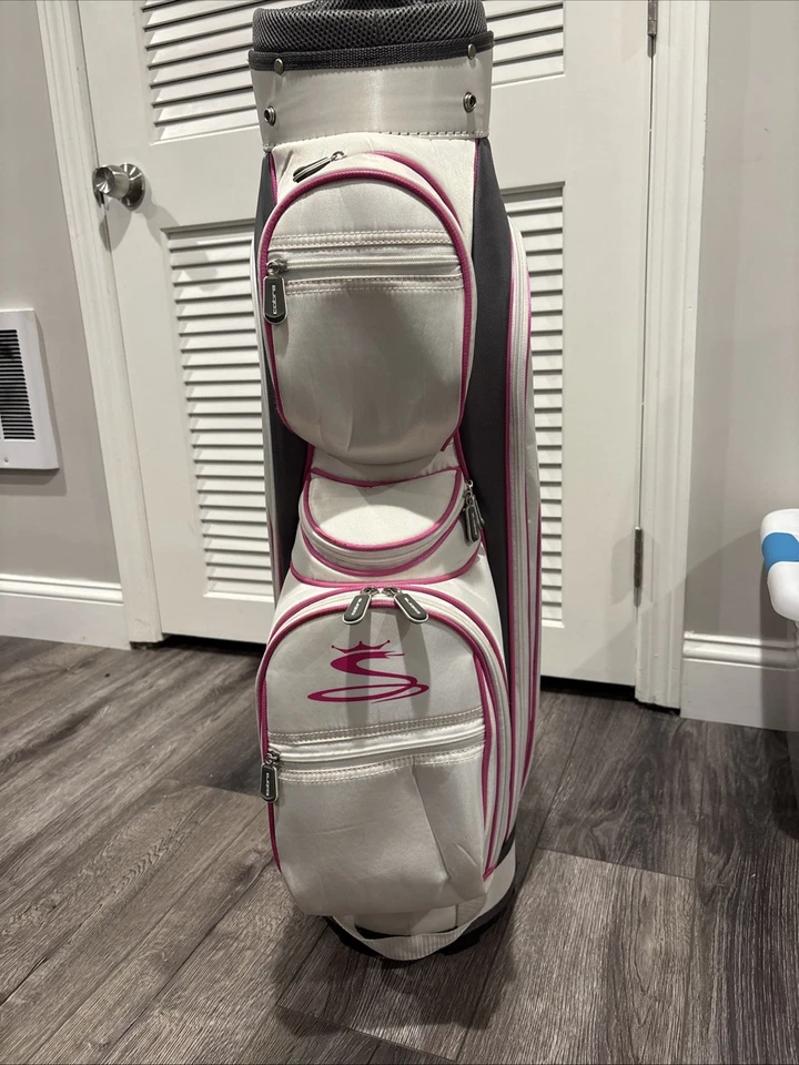 Cobra White Pink 6-Way Women's Golf Cart Bag with Rain Cover - Image 2 of 4