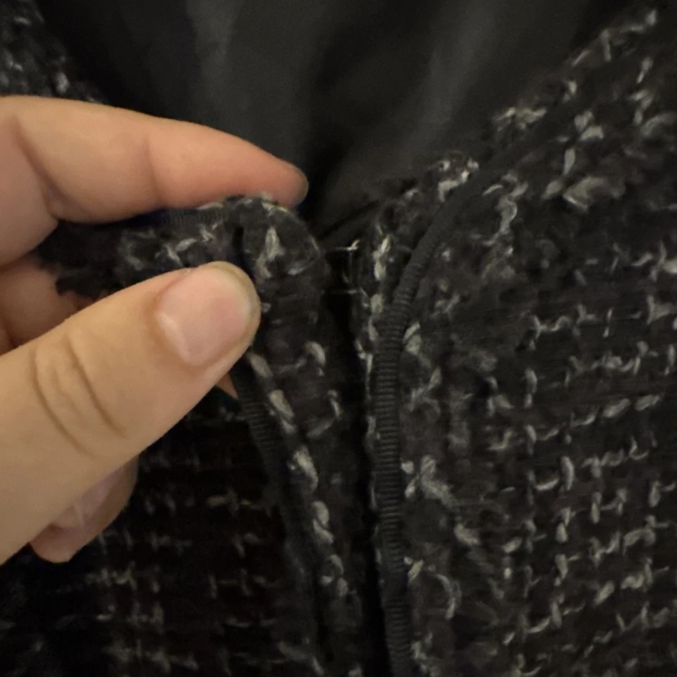 Chaqueta Blazer Willi Smith Mujer Recortada Tweed Pequeña Negra Gris Gancho Cierre Ojo Foto 4 de 4