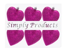 Image of 6Pk Heart Baubles Christmas Tree Decorations Glitter & Matte Assorted Xmas
