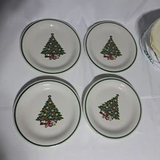 Mount Clemons Pottery Stoneware 4 Ct Salad Plates W/ Bag Christmas Tree Design