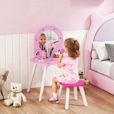 Kids Dressing Table with Mirror and Stool for Ages 3–6 Years, Pink