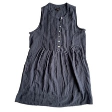 Quince Navy Blue Gauze Swing Button Front Sleeveless Dress Organic Cotton Medium