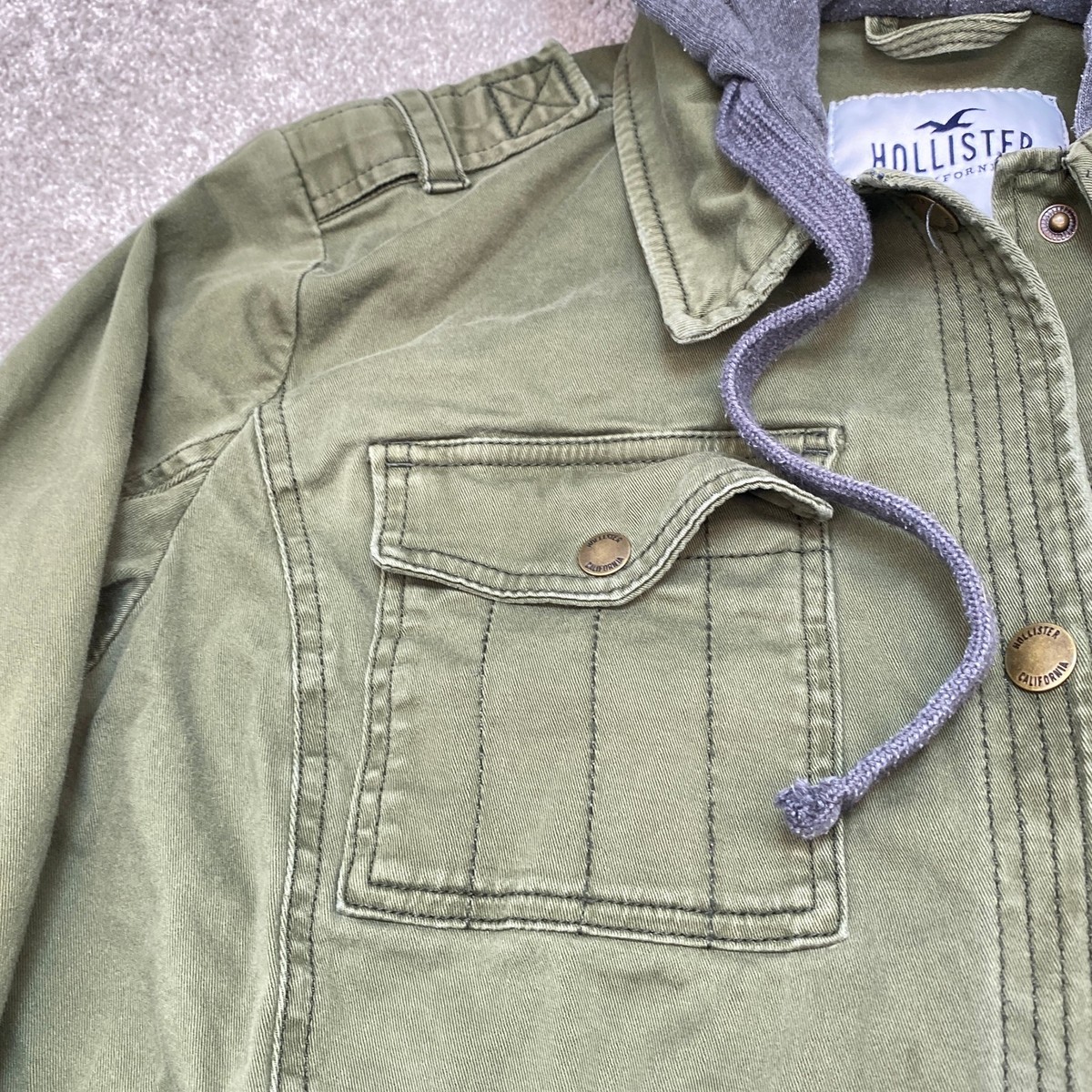 Y2k Hollister Green Military Field Jacket Hooded Size Large 